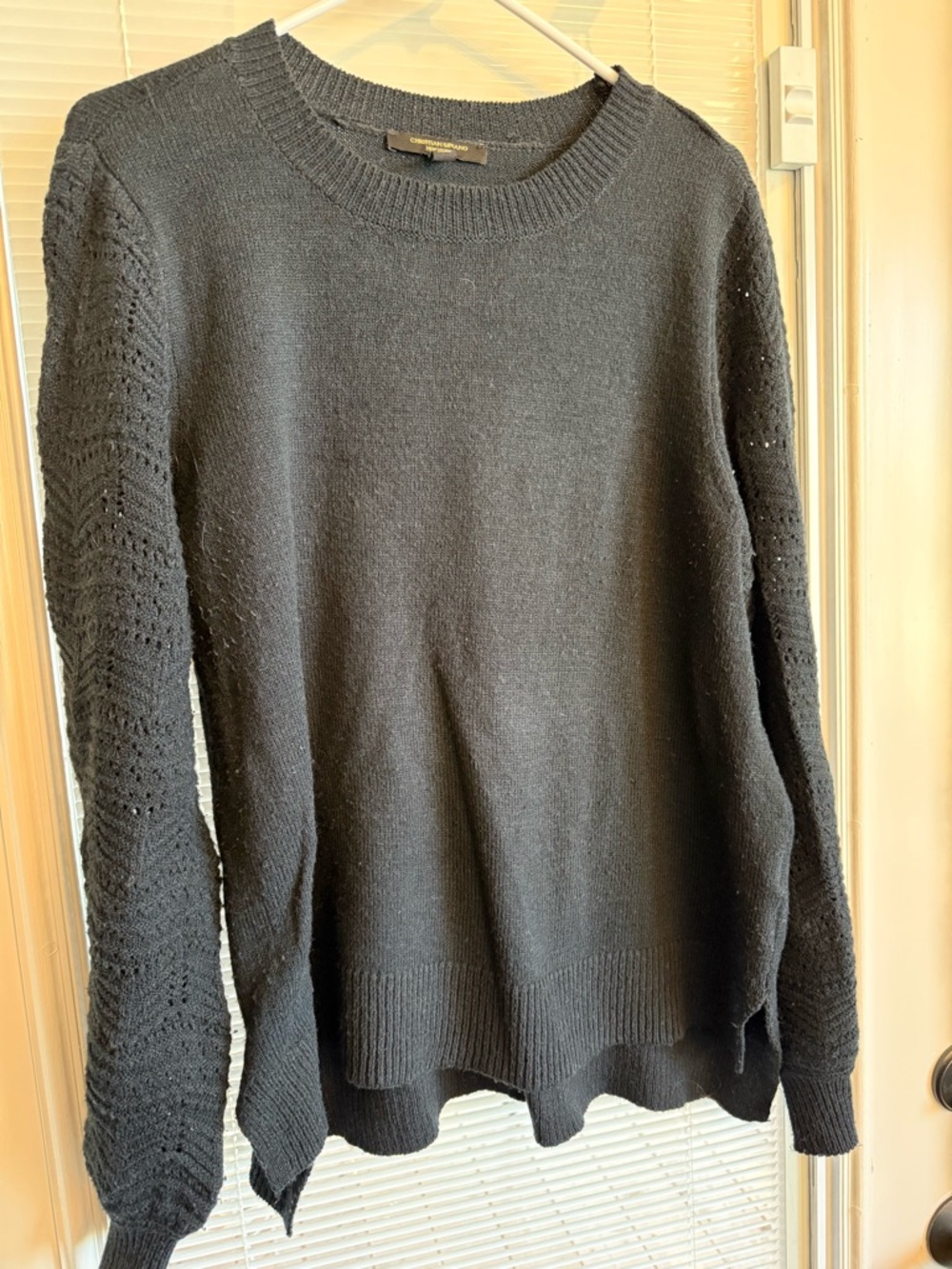 Christian Siriano Black Ribbed Crewneck Sweater